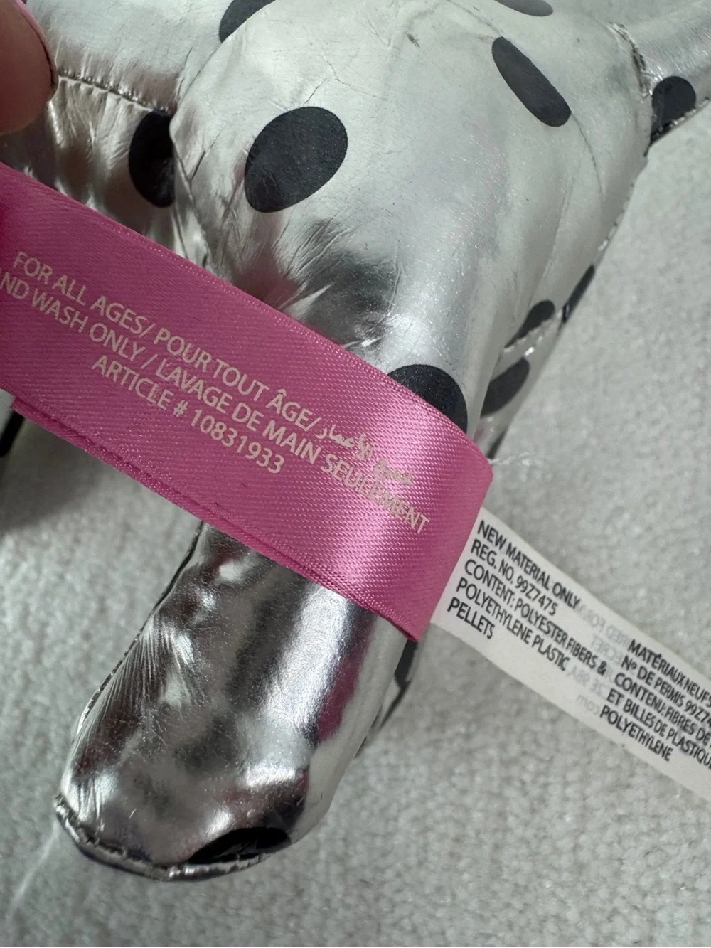 PINK Victoria’s Secret Silver Polka Dot Dog Plush Stuffed Animal Collectible Toy